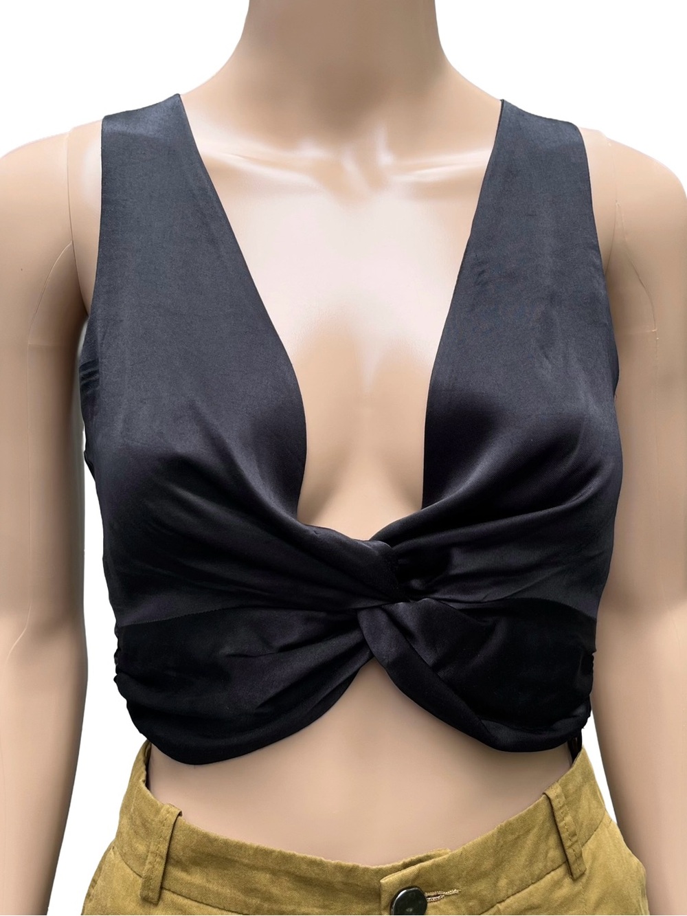 Zara Black Satin Twist Front Crop Top XS
